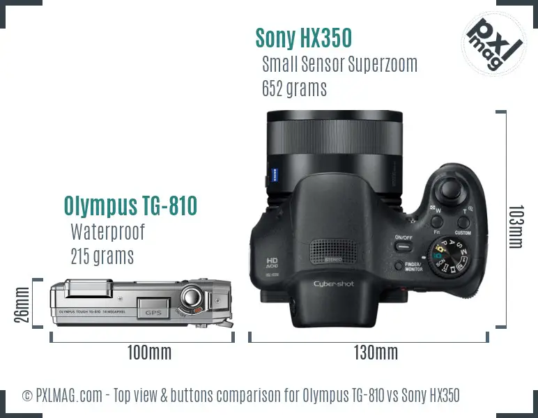 Olympus TG-810 vs Sony HX350 top view buttons comparison