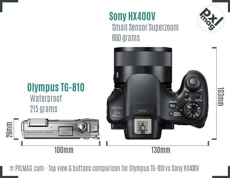 Olympus TG-810 vs Sony HX400V top view buttons comparison