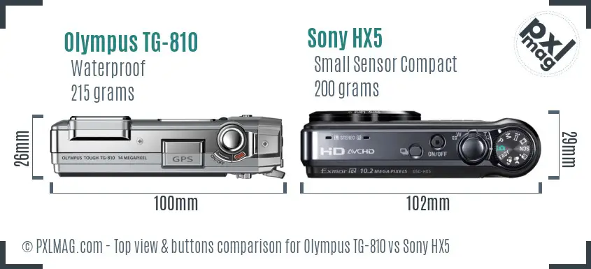 Olympus TG-810 vs Sony HX5 top view buttons comparison
