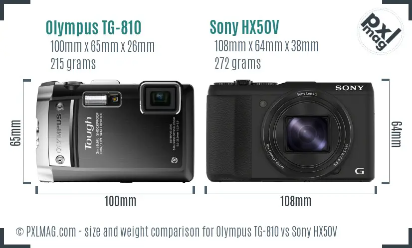 Olympus TG-810 vs Sony HX50V size comparison