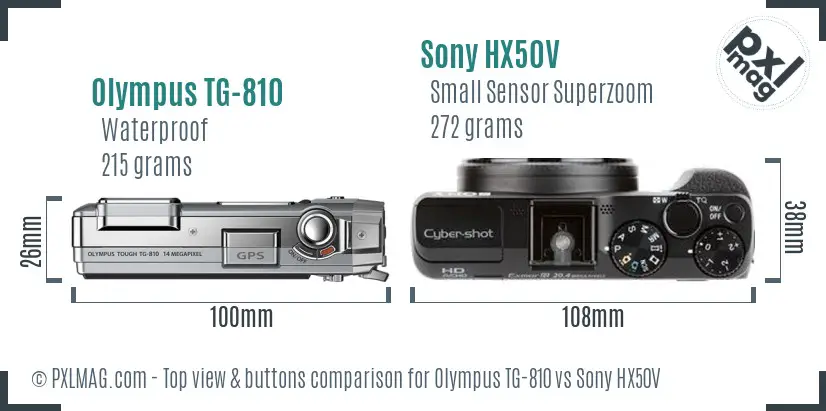Olympus TG-810 vs Sony HX50V top view buttons comparison