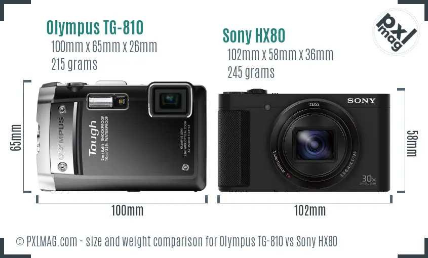 Olympus TG-810 vs Sony HX80 size comparison