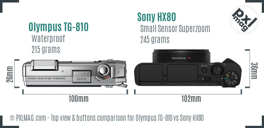 Olympus TG-810 vs Sony HX80 top view buttons comparison