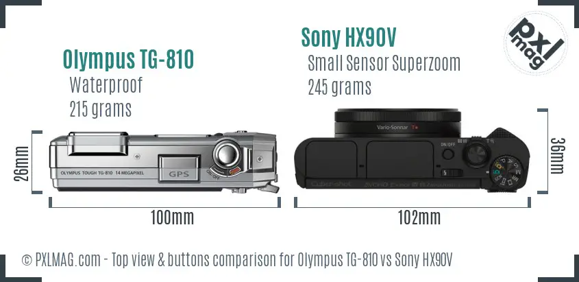 Olympus TG-810 vs Sony HX90V top view buttons comparison