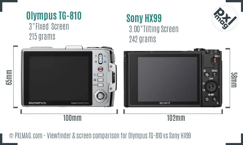 Olympus TG-810 vs Sony HX99 Screen and Viewfinder comparison