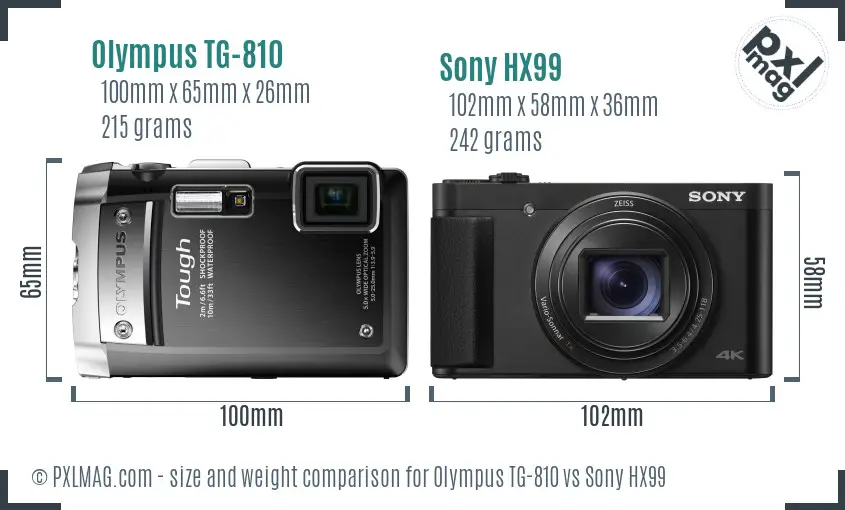 Olympus TG-810 vs Sony HX99 size comparison