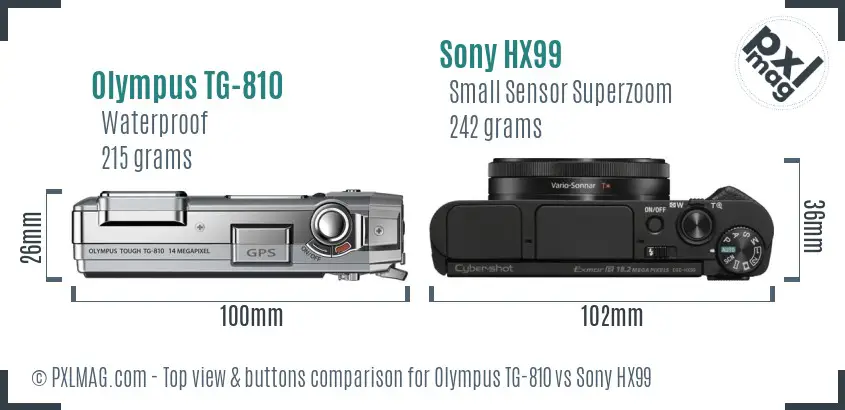 Olympus TG-810 vs Sony HX99 top view buttons comparison