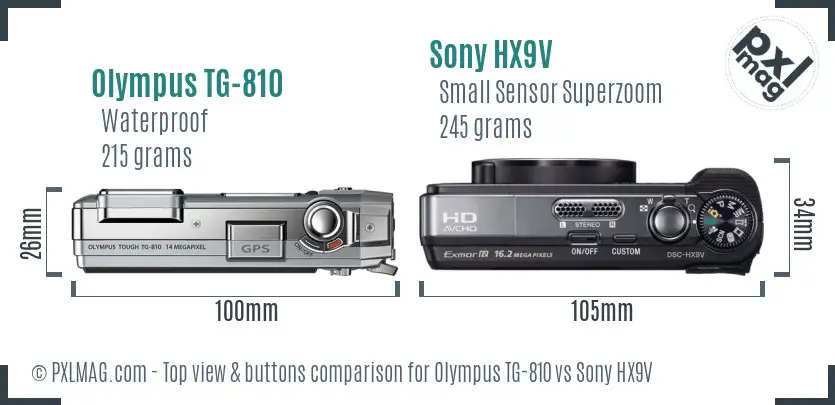 Olympus TG-810 vs Sony HX9V top view buttons comparison