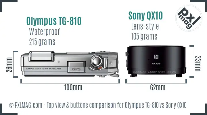 Olympus TG-810 vs Sony QX10 top view buttons comparison