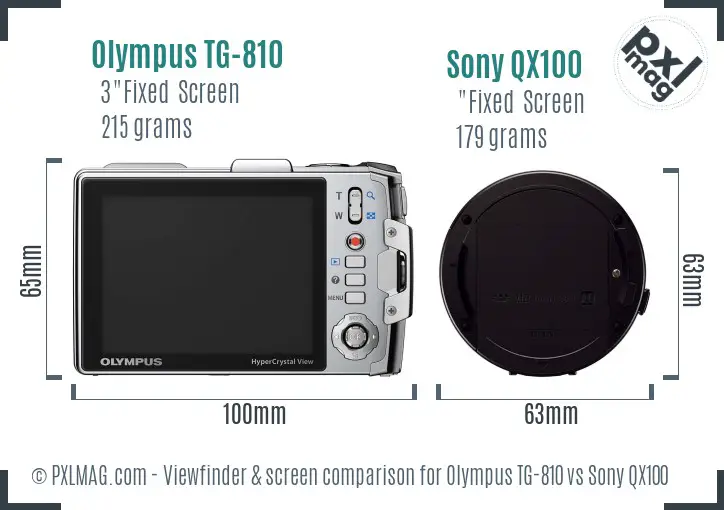 Olympus TG-810 vs Sony QX100 Screen and Viewfinder comparison