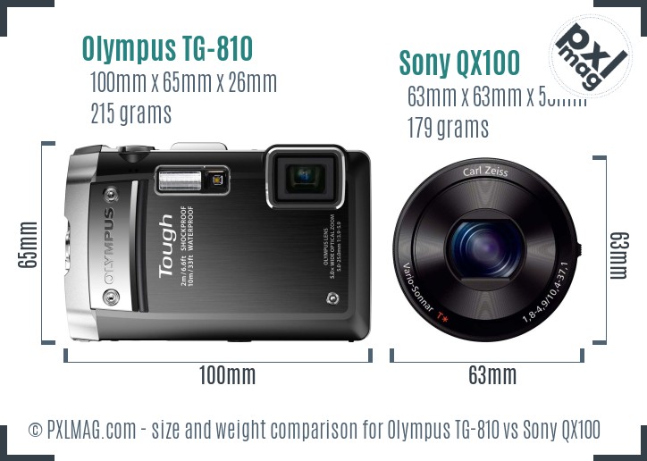 Olympus TG-810 vs Sony QX100 size comparison