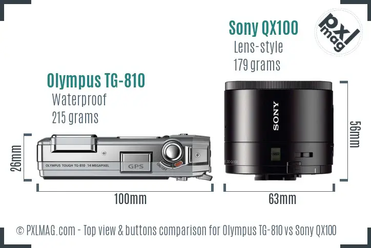 Olympus TG-810 vs Sony QX100 top view buttons comparison