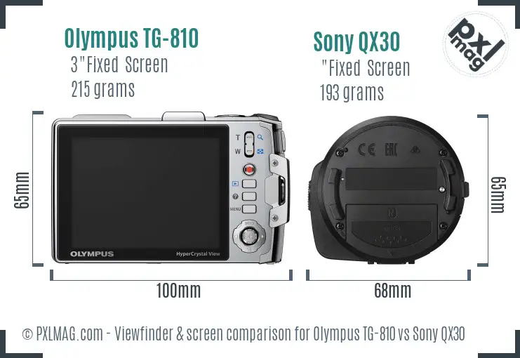 Olympus TG-810 vs Sony QX30 Screen and Viewfinder comparison