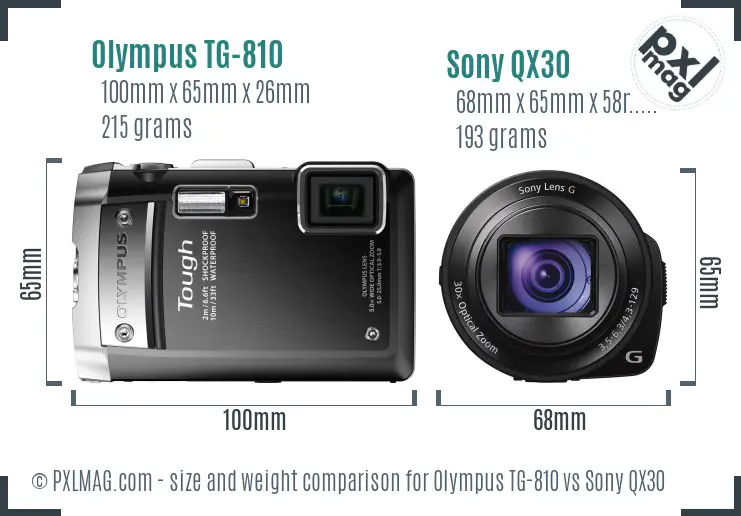 Olympus TG-810 vs Sony QX30 size comparison