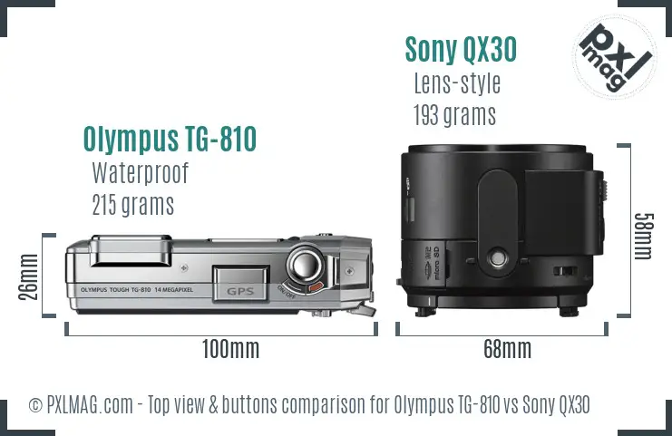 Olympus TG-810 vs Sony QX30 top view buttons comparison