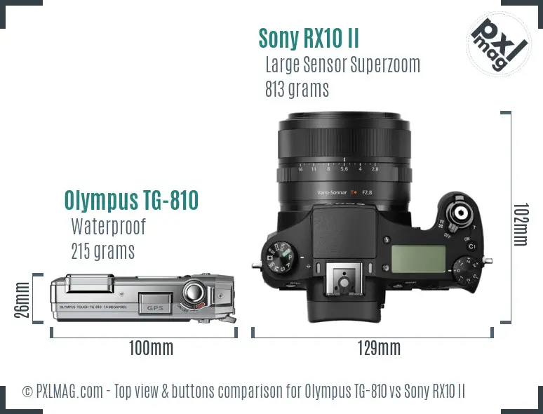Olympus TG-810 vs Sony RX10 II top view buttons comparison