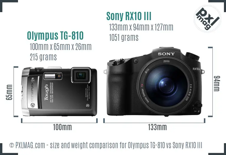 Olympus TG-810 vs Sony RX10 III size comparison