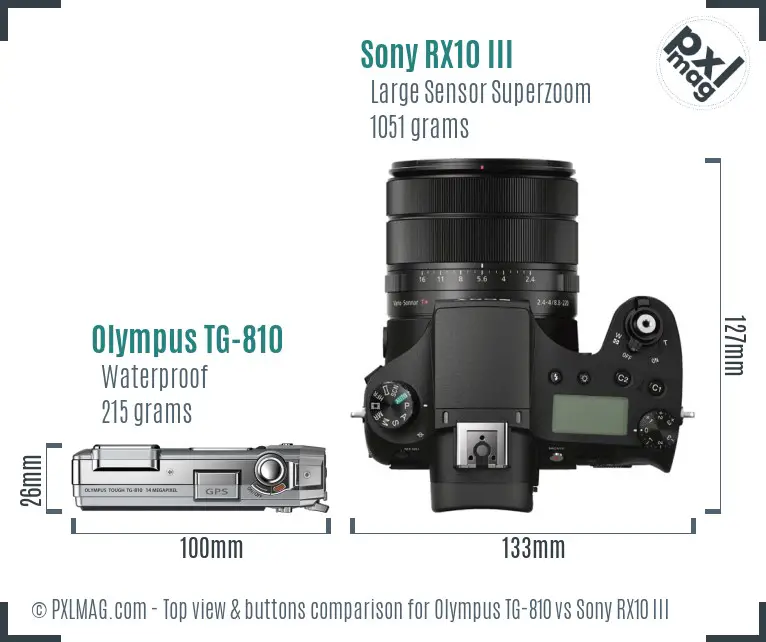 Olympus TG-810 vs Sony RX10 III top view buttons comparison