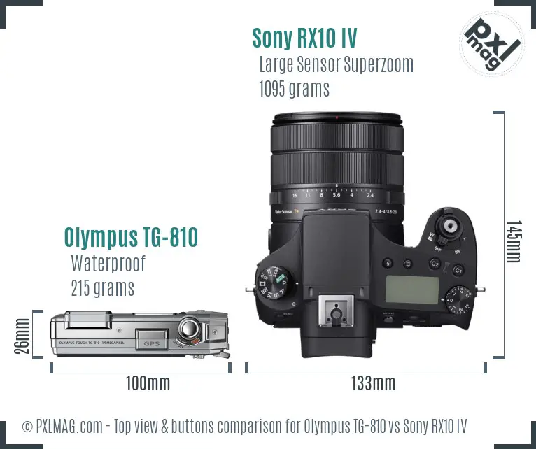 Olympus TG-810 vs Sony RX10 IV top view buttons comparison