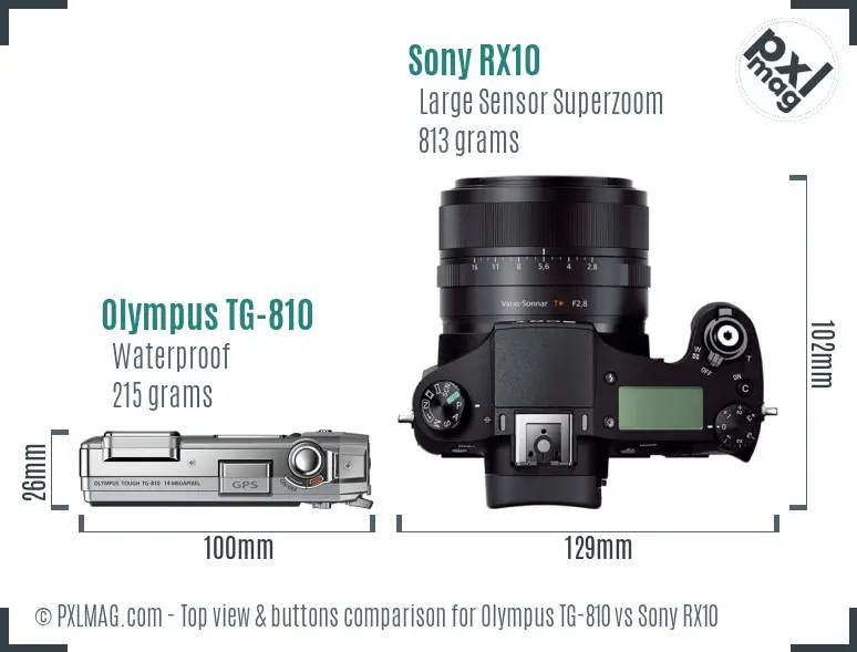 Olympus TG-810 vs Sony RX10 top view buttons comparison