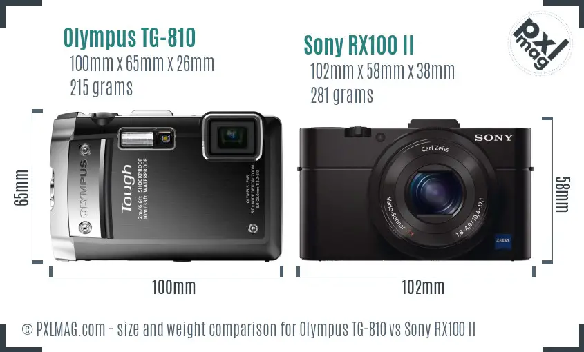 Olympus TG-810 vs Sony RX100 II size comparison