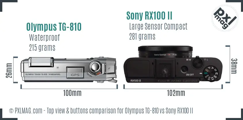 Olympus TG-810 vs Sony RX100 II top view buttons comparison