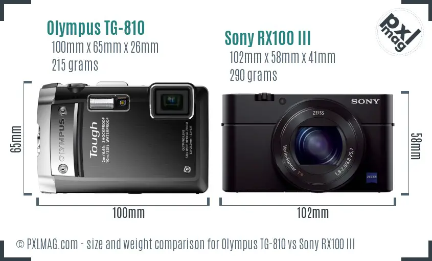 Olympus TG-810 vs Sony RX100 III size comparison