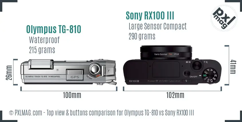 Olympus TG-810 vs Sony RX100 III top view buttons comparison