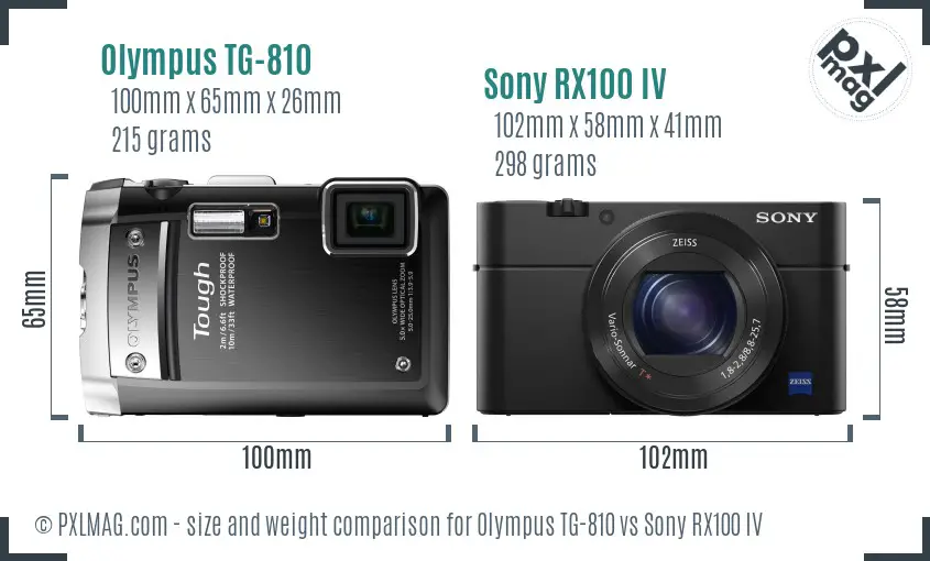 Olympus TG-810 vs Sony RX100 IV size comparison