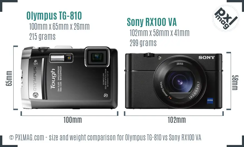 Olympus TG-810 vs Sony RX100 VA size comparison