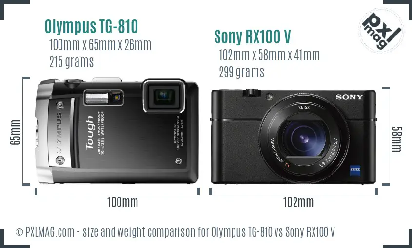 Olympus TG-810 vs Sony RX100 V size comparison