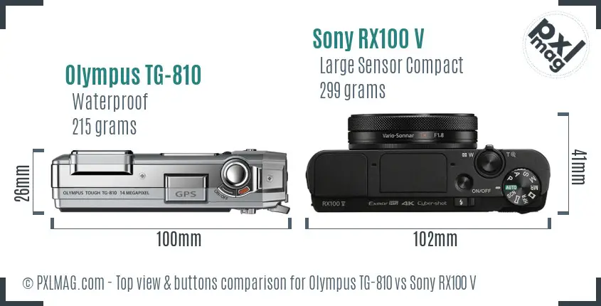 Olympus TG-810 vs Sony RX100 V top view buttons comparison