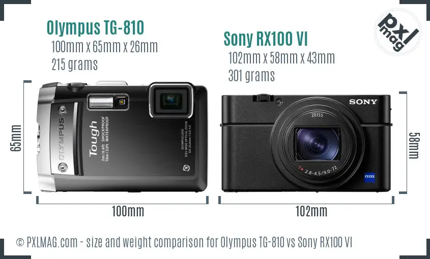 Olympus TG-810 vs Sony RX100 VI size comparison