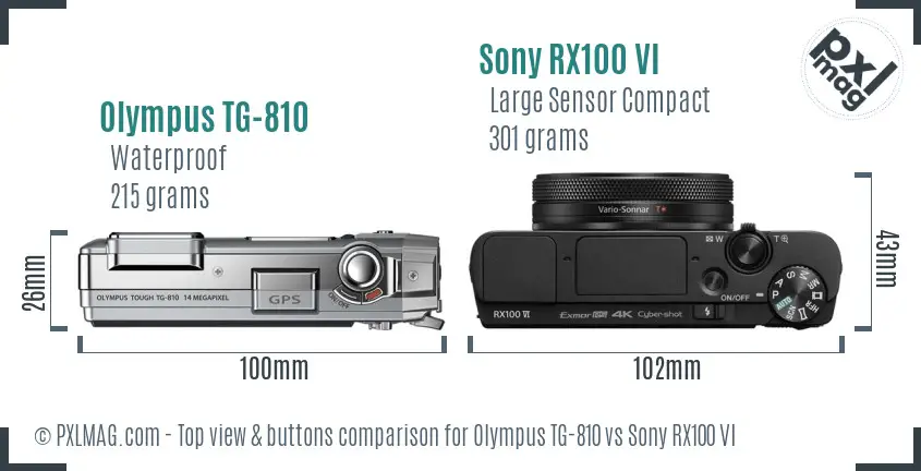 Olympus TG-810 vs Sony RX100 VI top view buttons comparison