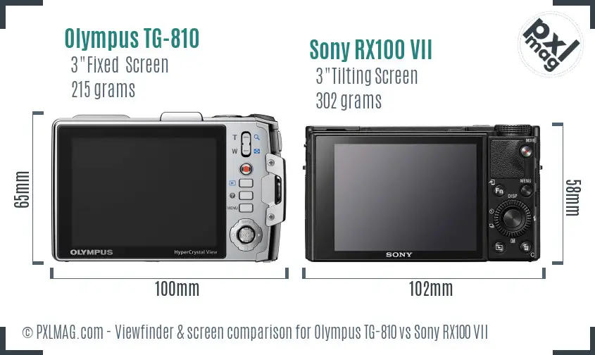 Olympus TG-810 vs Sony RX100 VII Screen and Viewfinder comparison