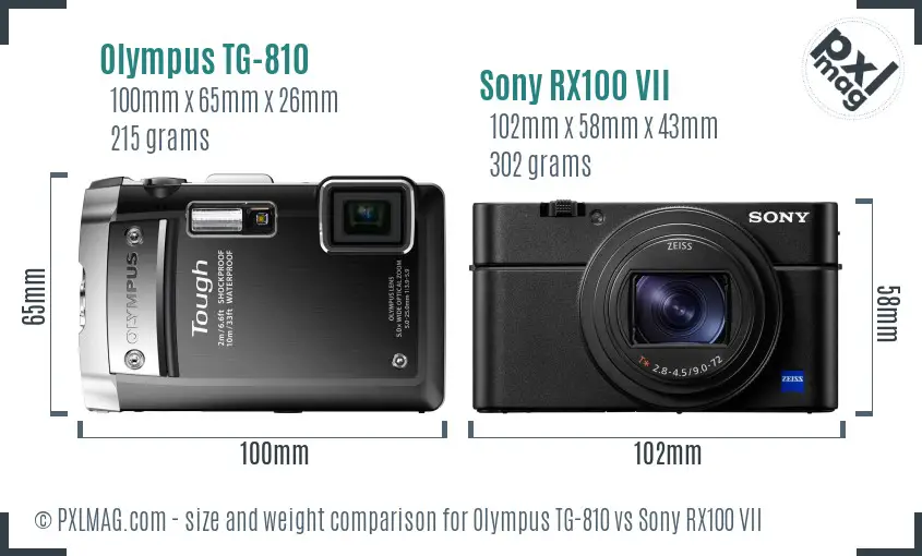 Olympus TG-810 vs Sony RX100 VII size comparison