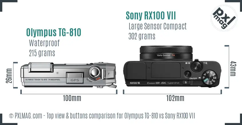 Olympus TG-810 vs Sony RX100 VII top view buttons comparison