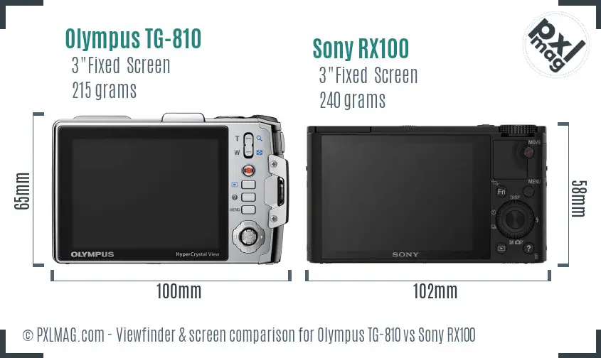 Olympus TG-810 vs Sony RX100 Screen and Viewfinder comparison