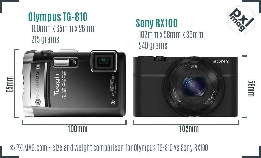 Olympus TG-810 vs Sony RX100 size comparison