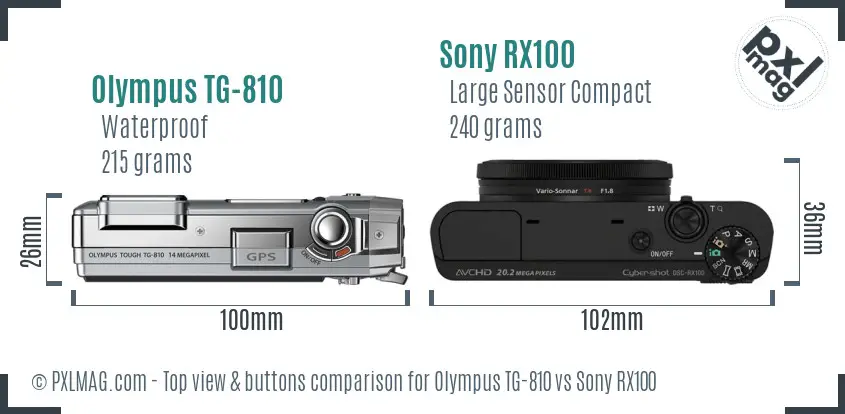 Olympus TG-810 vs Sony RX100 top view buttons comparison