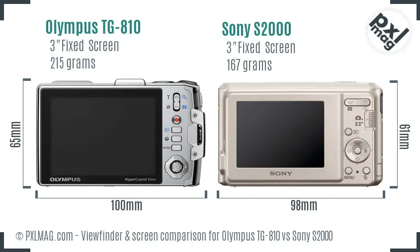 Olympus TG-810 vs Sony S2000 Screen and Viewfinder comparison