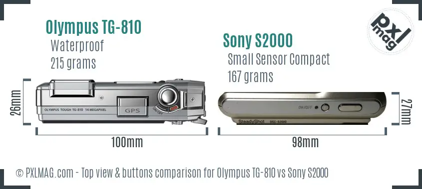 Olympus TG-810 vs Sony S2000 top view buttons comparison