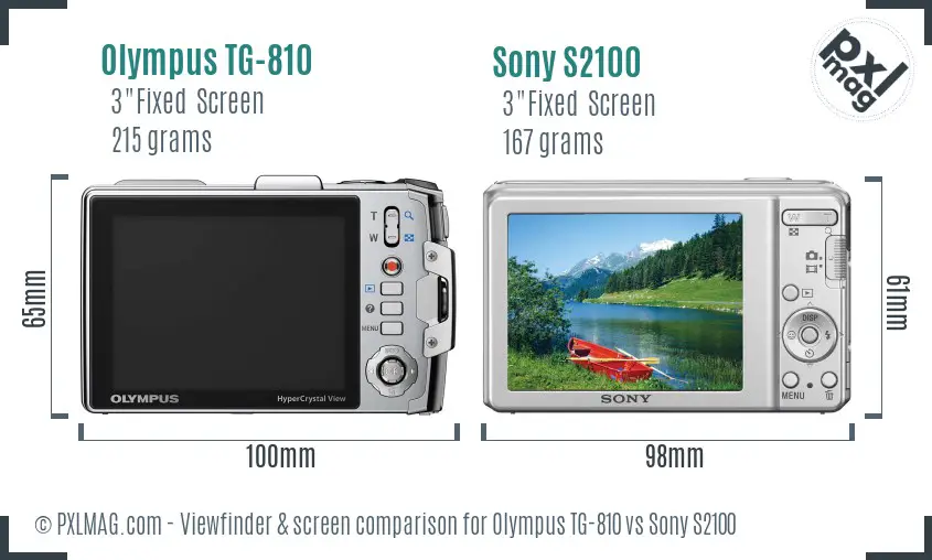Olympus TG-810 vs Sony S2100 Screen and Viewfinder comparison