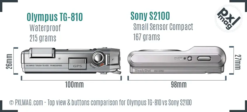 Olympus TG-810 vs Sony S2100 top view buttons comparison