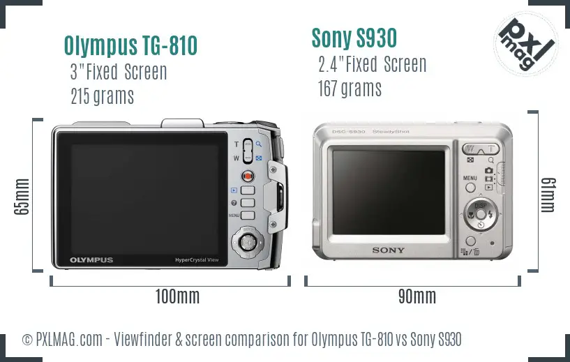 Olympus TG-810 vs Sony S930 Screen and Viewfinder comparison