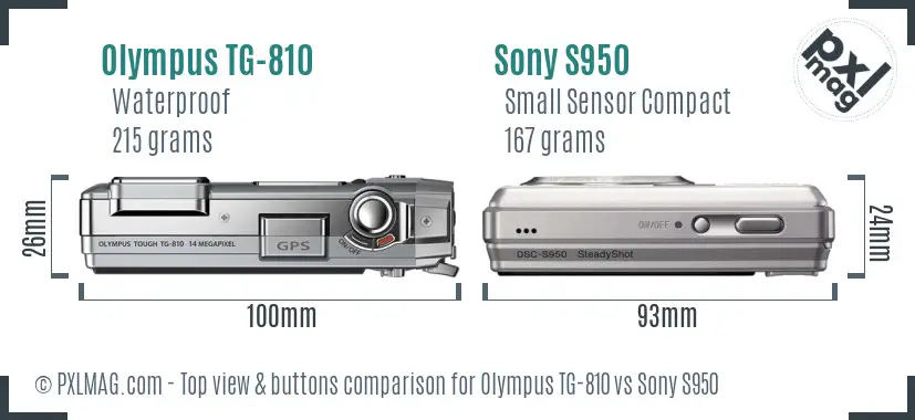 Olympus TG-810 vs Sony S950 top view buttons comparison