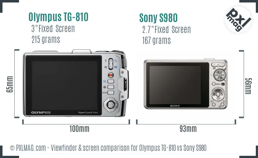 Olympus TG-810 vs Sony S980 Screen and Viewfinder comparison