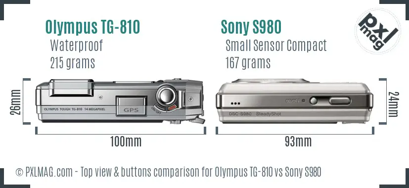 Olympus TG-810 vs Sony S980 top view buttons comparison
