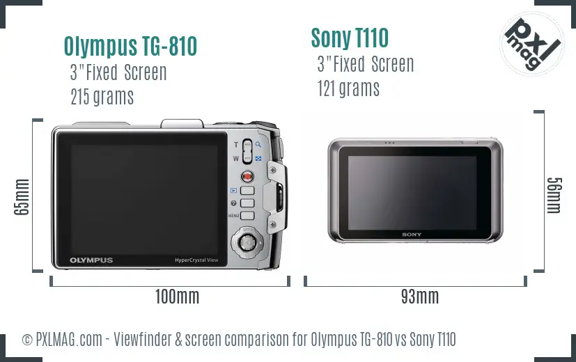 Olympus TG-810 vs Sony T110 Screen and Viewfinder comparison