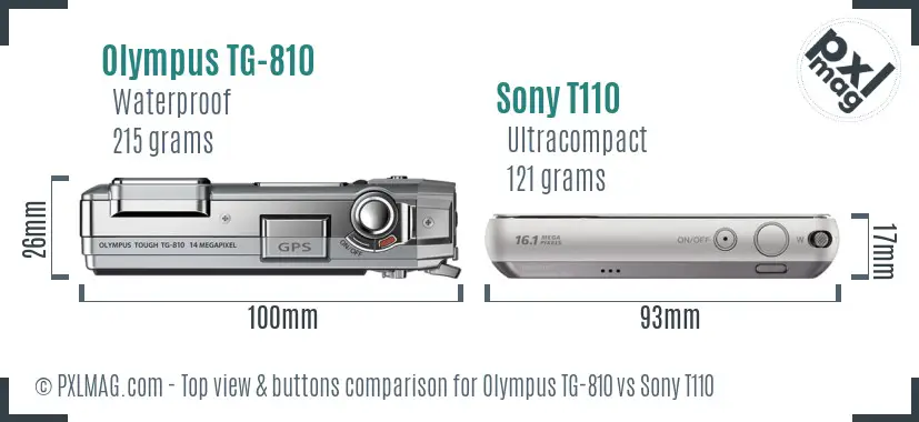 Olympus TG-810 vs Sony T110 top view buttons comparison